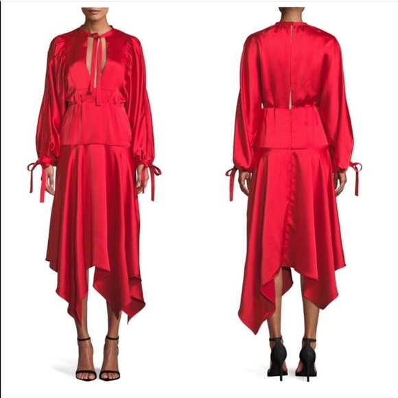 Self Portrait | 2019 Red Handkerchief Midi Dress 4 - Picture 5 of 8